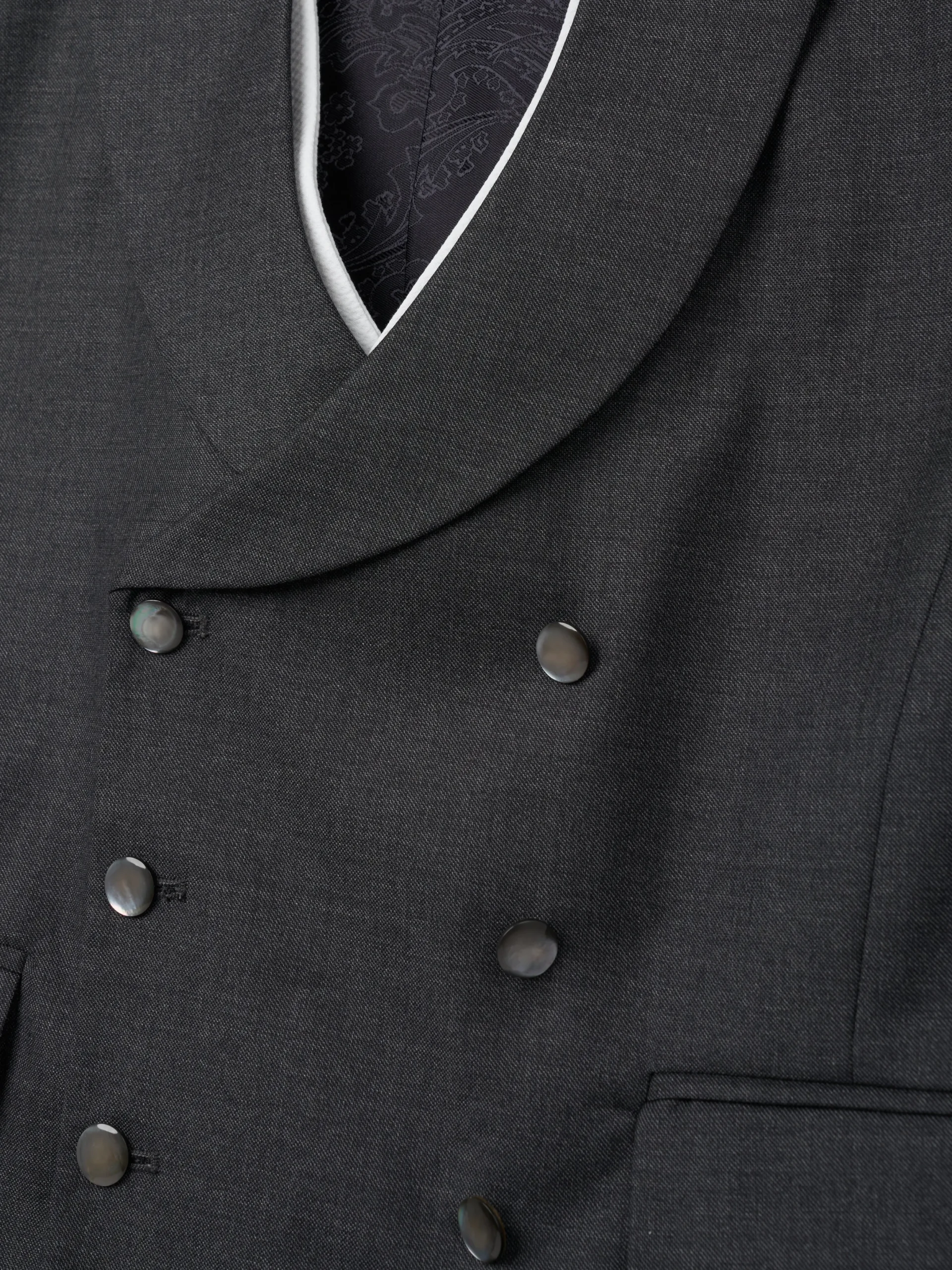 Favourbrook Charcoal Furlong Double Breasted Shawl Lapel Waistcoat with Marcella Slip- Waistcoats | Shawl Lapel Waistcoats