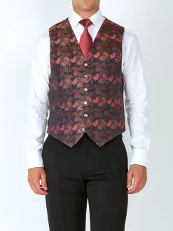 Favourbrook Charcoal Pink Brimstone Silk Single Breasted 6 Button Waistcoat- Waistcoats | Evening Waistcoats