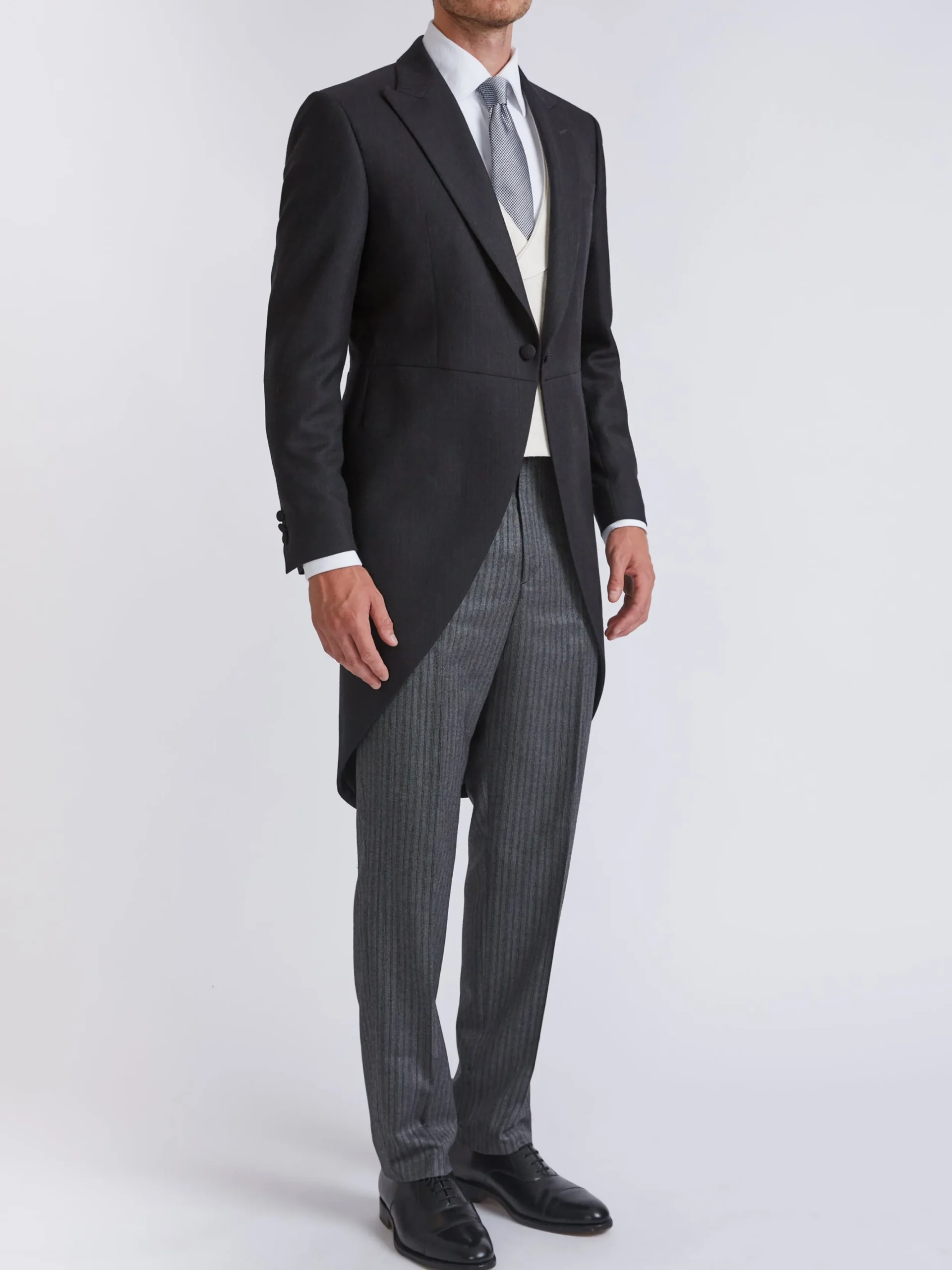 Favourbrook Charcoal Windsor Herringbone Wool Morning Coat- Wedding Attire | Occasionwear