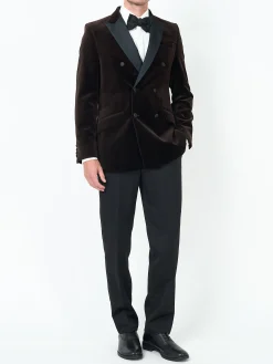 Favourbrook Chocolate Brown Velvet Cotton Double Breasted Dinner Jacket- Occasionwear | Velvet Jackets
