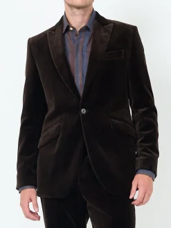 Favourbrook Chocolate Brown Velvet Cotton Newport Jacket- Velvet Jackets | Suits