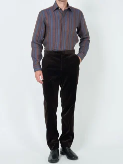 Favourbrook Chocolate Brown Velvet Cotton Flat Front Dress Trouser- Trousers | Suits