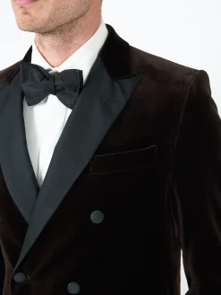 Favourbrook Chocolate Brown Velvet Cotton Double Breasted Dinner Jacket- Occasionwear | Velvet Jackets