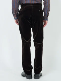 Favourbrook Chocolate Brown Velvet Cotton Flat Front Dress Trouser- Trousers | Suits