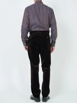 Favourbrook Chocolate Brown Velvet Cotton Flat Front Dress Trouser- Trousers | Suits