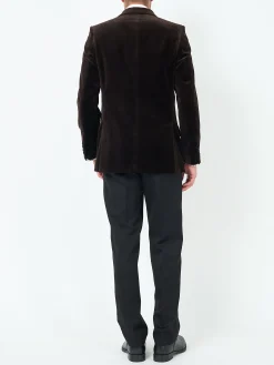 Favourbrook Chocolate Brown Velvet Cotton Double Breasted Dinner Jacket- Occasionwear | Velvet Jackets