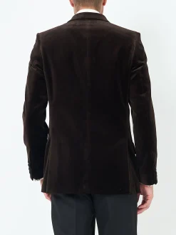 Favourbrook Chocolate Brown Velvet Cotton Double Breasted Dinner Jacket- Occasionwear | Velvet Jackets