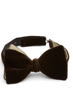 Favourbrook Chocolate Brown Velvet with Gold Bees Contrast Large Party Bow Tie- Bow Ties