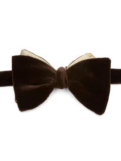 Favourbrook Chocolate Brown Velvet with Gold Bees Contrast Large Party Bow Tie- Bow Ties