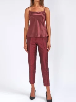 Favourbrook Cigarette Trousers Claret Silk Douppion-Women Eveningwear | Eveningwear