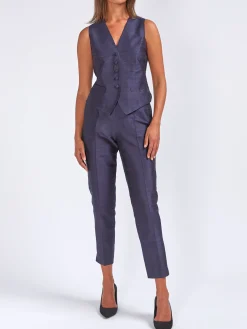 Favourbrook Cigarette Trousers Ink Silk Douppion-Women Eveningwear | Eveningwear