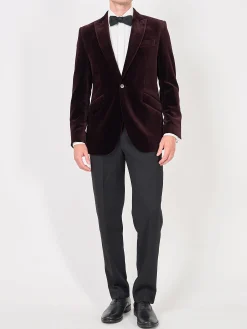 Favourbrook Claret Velvet Cotton Newport Jacket- Velvet Jackets | Dinner Jackets