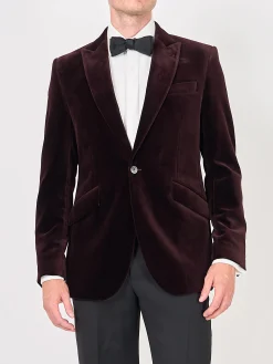 Favourbrook Claret Velvet Cotton Newport Jacket- Velvet Jackets | Dinner Jackets
