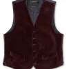 Favourbrook Claret Velvet Cotton Single Breasted 6 Button Piped Waistcoat- Waistcoats | Single Breasted Waistcoats
