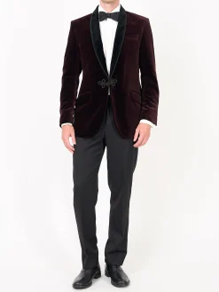 Favourbrook Claret Velvet Single Breasted Grosvenor Smoking Jacket- Velvet Jackets | Smoking Jackets