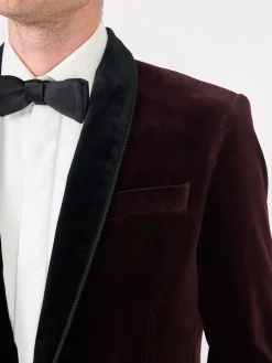 Favourbrook Claret Velvet Single Breasted Grosvenor Smoking Jacket- Velvet Jackets | Smoking Jackets