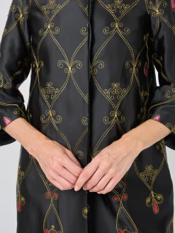 Favourbrook Collarless Duster Coat Black Blythe Duchesse Satin-Women Eveningwear | Eveningwear