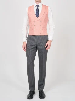 Favourbrook Coral Culcross Linen Double Breasted 8 Button Shawl Lapel Waistcoat- Groomswear | Waistcoats