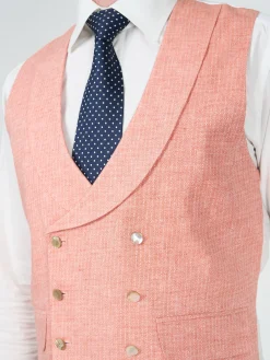 Favourbrook Coral Culcross Linen Double Breasted 8 Button Shawl Lapel Waistcoat- Groomswear | Waistcoats