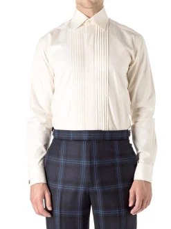 Favourbrook Cream Eaton Cotton Pleated Pintuck Dress Shirt- Shirts