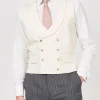 Favourbrook Cream Gabardine Wool Double Breasted 8 Button Shawl Lapel Waistcoat- Groomswear | Waistcoats