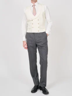 Favourbrook Cream Gabardine Wool Double Breasted 8 Button Shawl Lapel Waistcoat- Groomswear | Waistcoats