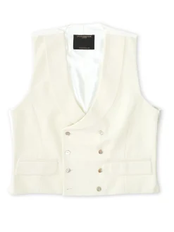Favourbrook Cream Gabardine Wool Double Breasted 8 Button Shawl Lapel Waistcoat- Groomswear | Waistcoats