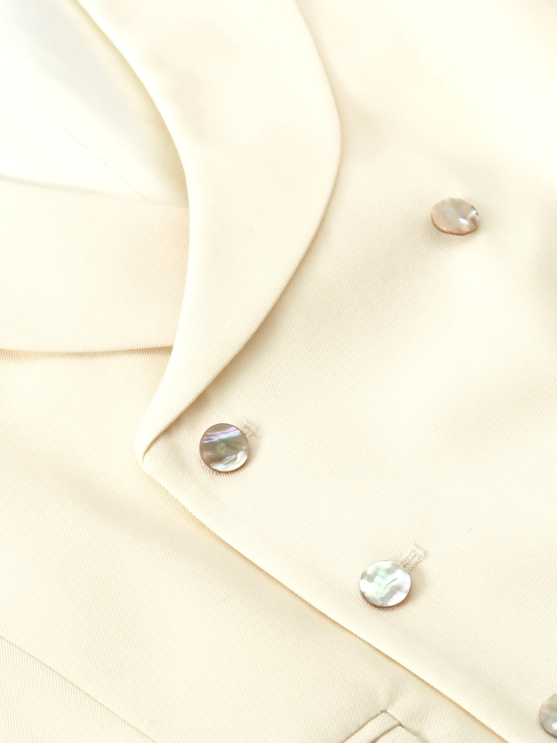 Favourbrook Cream Gabardine Wool Double Breasted 8 Button Shawl Lapel Waistcoat- Groomswear | Waistcoats
