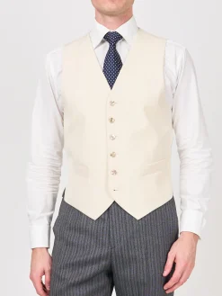 Favourbrook Cream Gabardine Wool Single Breasted 6 Button Waistcoat- Wedding Attire | Waistcoats