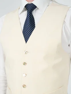 Favourbrook Cream Gabardine Wool Single Breasted 6 Button Waistcoat- Wedding Attire | Waistcoats