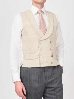 Favourbrook Cream Wetherby Double Breasted 8 Button Shawl Lapel Waistcoat- Waistcoats | Shawl Lapel Waistcoats