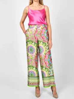 Favourbrook Cruise Trousers Pink Green Rockingham Silk Satin-Women Eveningwear | Eveningwear