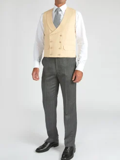 Favourbrook Dark Cream Linen Double Breasted 8 Button Shawl Lapel Waistcoat- Waistcoats | Royal Ascot Waistcoats