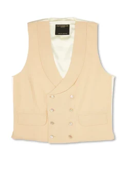 Favourbrook Dark Cream Linen Double Breasted 8 Button Shawl Lapel Waistcoat- Waistcoats | Royal Ascot Waistcoats