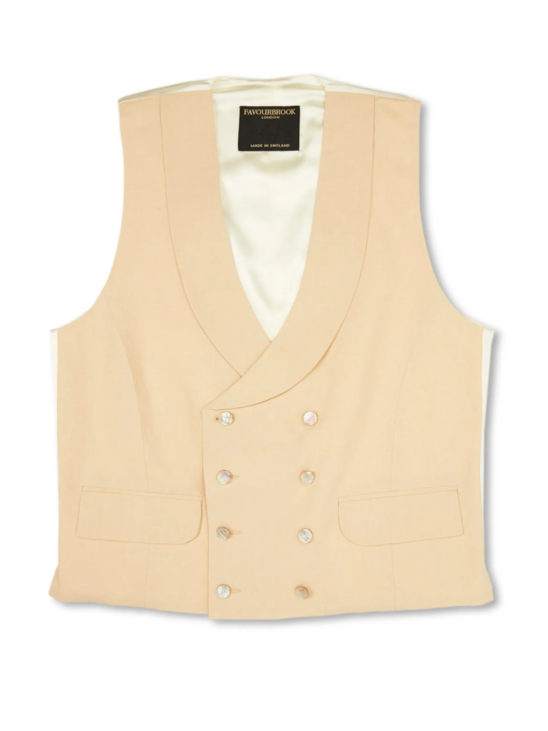 Favourbrook Dark Cream Linen Double Breasted 8 Button Shawl Lapel Waistcoat- Waistcoats | Royal Ascot Waistcoats