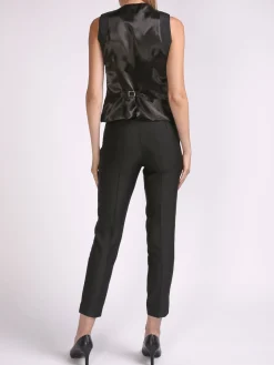 Favourbrook Double Breasted Navy Plain Cotton Velvet Waistcoat-Women Eveningwear | Eveningwear