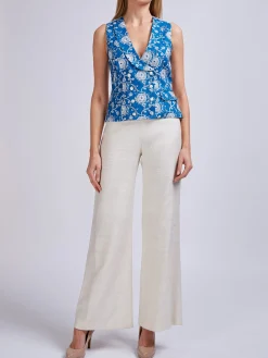 Favourbrook Double-Breasted Waistcoat Cobalt Peasenhall Linen-Women Tops & Blouses | Waistcoats