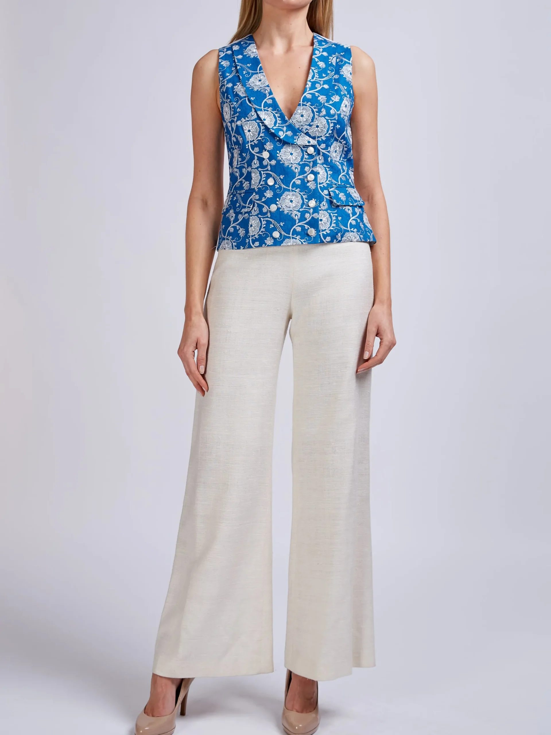 Favourbrook Double-Breasted Waistcoat Cobalt Peasenhall Linen-Women Tops & Blouses | Waistcoats