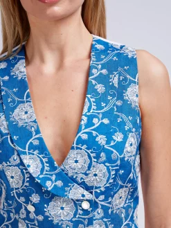 Favourbrook Double-Breasted Waistcoat Cobalt Peasenhall Linen-Women Tops & Blouses | Waistcoats