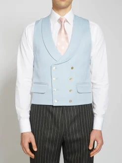 Favourbrook Dukes Pale Blue Double Breasted 8 Button Shawl Lapel Waistcoat- Royal Ascot | Wedding Attire