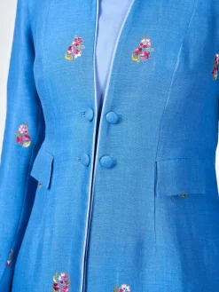 Favourbrook Eton Coat Cornflower Blue Otley Crease Resist Linen-Women Mother Of The Bride | Jackets & Coats