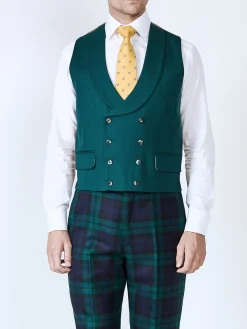 Favourbrook Forest Green Plain Wool Double Breasted 8 Button Shawl Lapel Waistcoat- Groomswear | Waistcoats