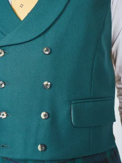 Favourbrook Forest Green Plain Wool Double Breasted 8 Button Shawl Lapel Waistcoat- Groomswear | Waistcoats