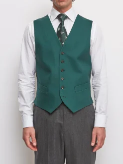 Favourbrook Forest Green Wool Single Breasted 6 Button Waistcoat- Waistcoats | Single Breasted Waistcoats