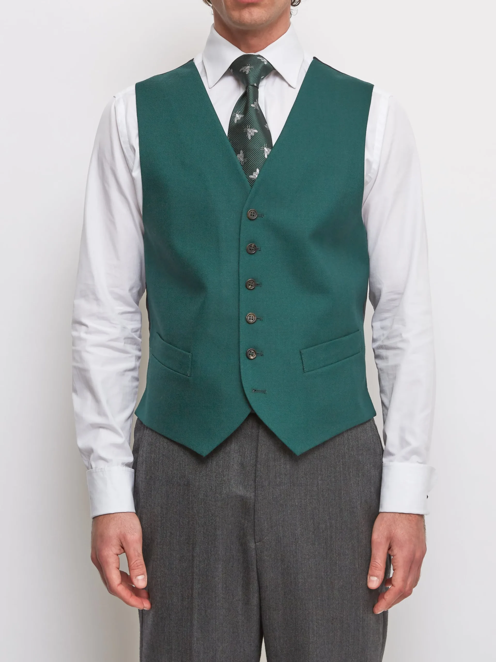 Favourbrook Forest Green Wool Single Breasted 6 Button Waistcoat- Waistcoats | Single Breasted Waistcoats