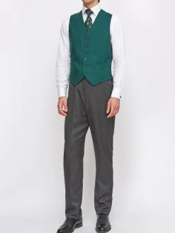 Favourbrook Forest Green Wool Single Breasted 6 Button Waistcoat- Waistcoats | Single Breasted Waistcoats