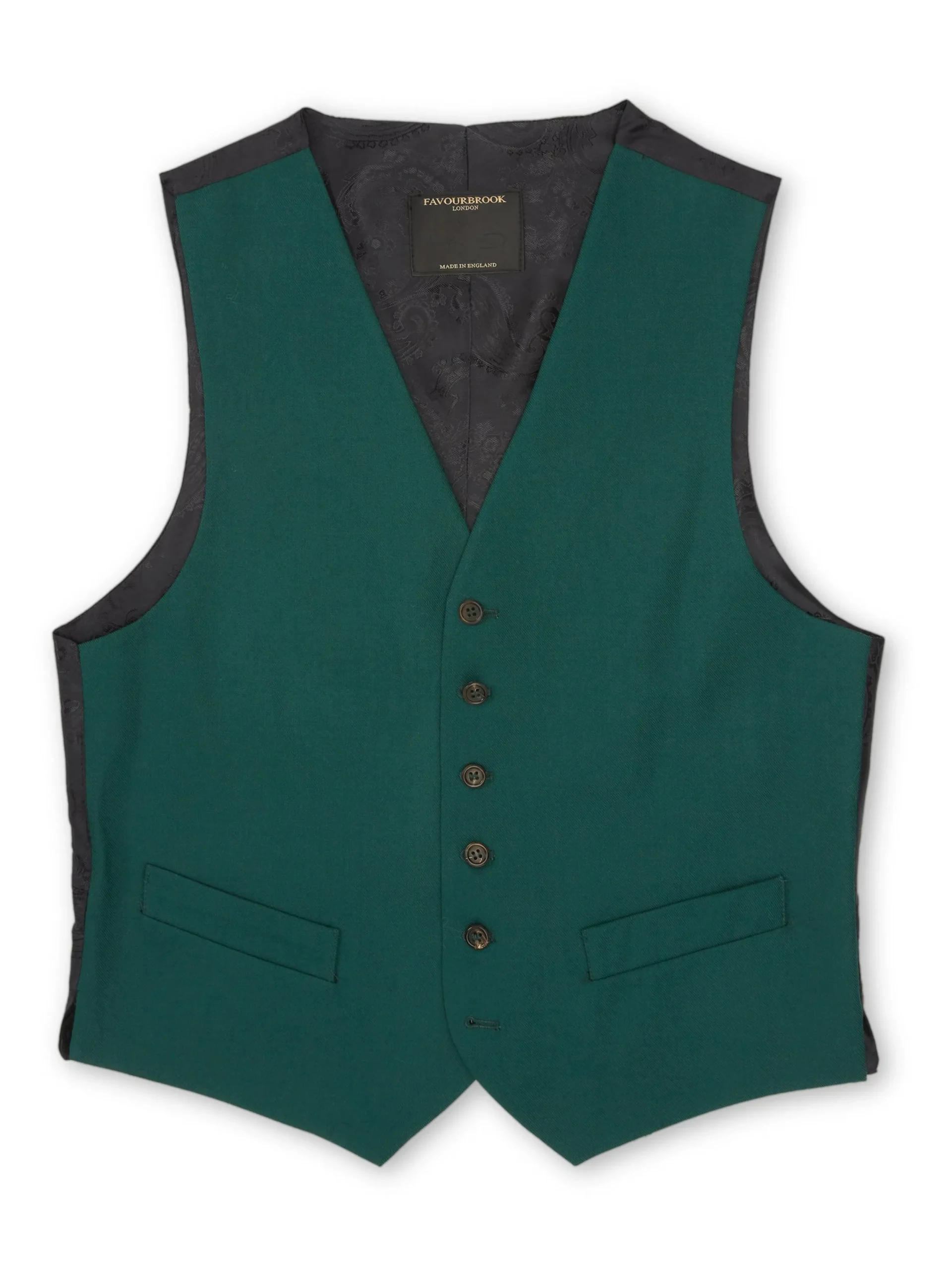 Favourbrook Forest Green Wool Single Breasted 6 Button Waistcoat- Waistcoats | Single Breasted Waistcoats
