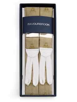Favourbrook Gold Bees White Leather Silk Braces- Braces