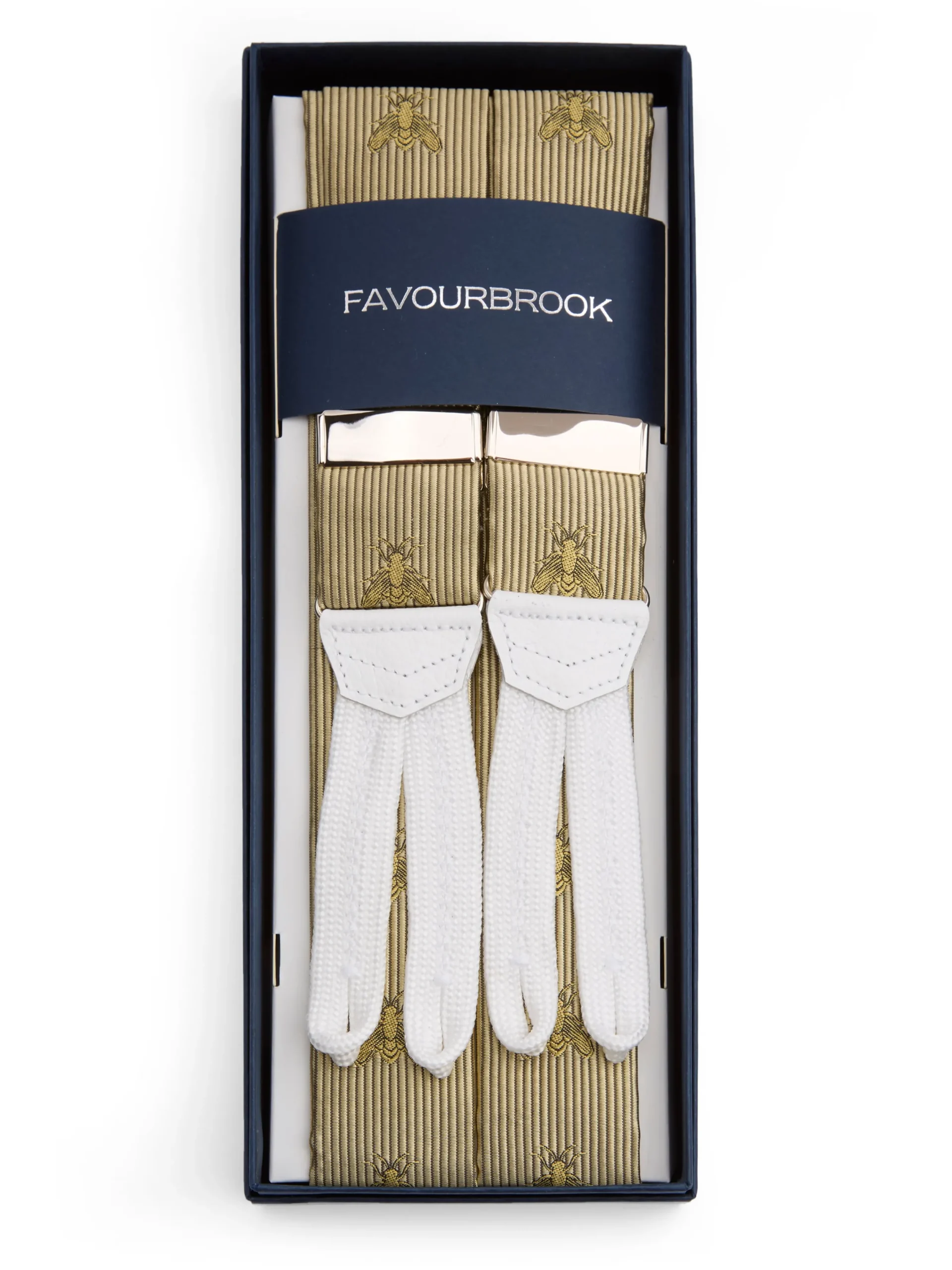 Favourbrook Gold Bees White Leather Silk Braces- Braces