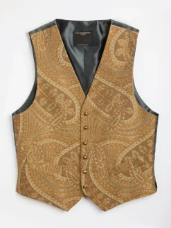 Favourbrook Gold Heathcote Paisley Single Breasted 6 Button Waistcoat- Waistcoats | Single Breasted Waistcoats